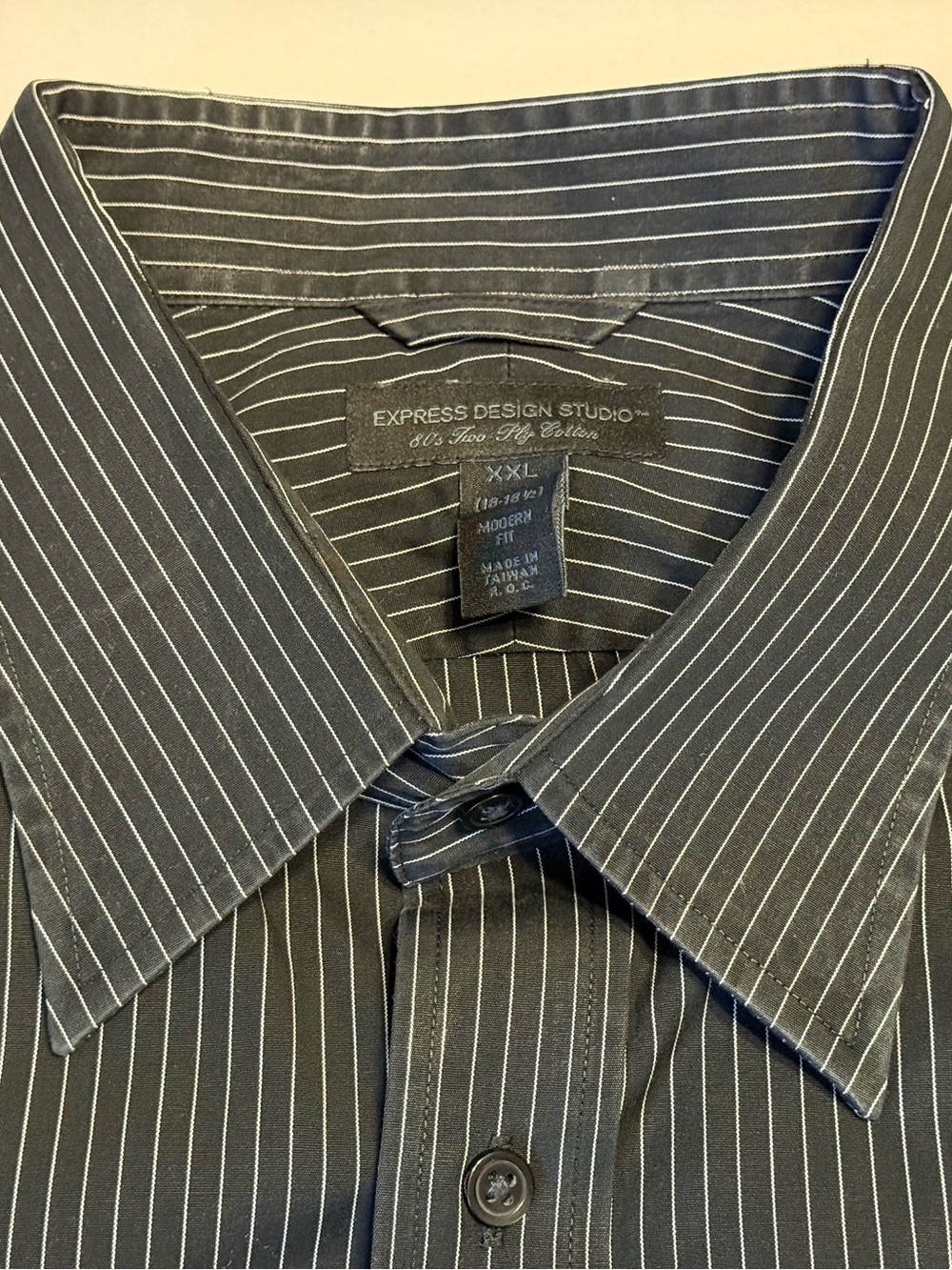 Express Men's Black Pinstripe Dress Shirt - Thin White Stripes